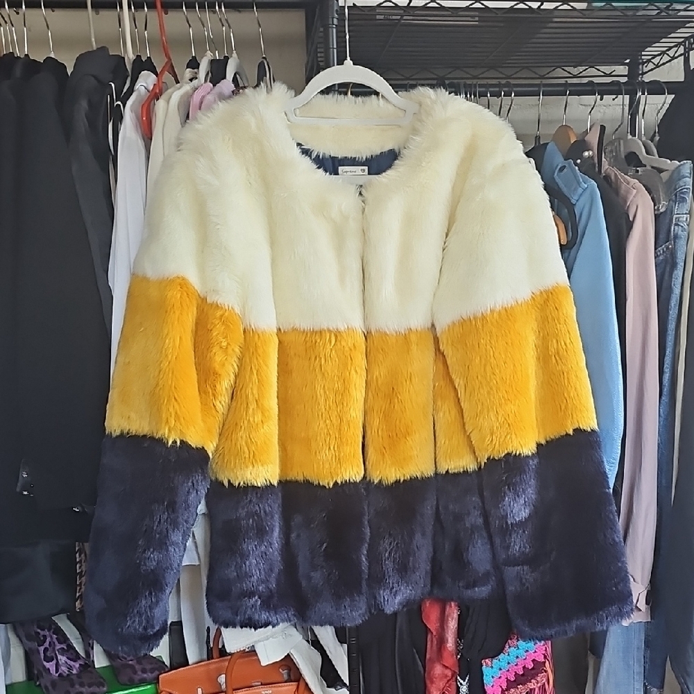 Colorblock Faux Fur Jacket